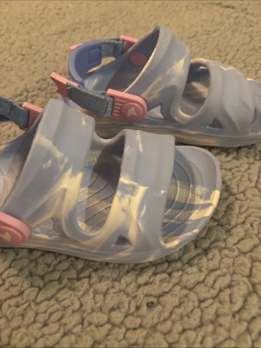 Kids Light Blue Marble Print Sandals with Pink Accents